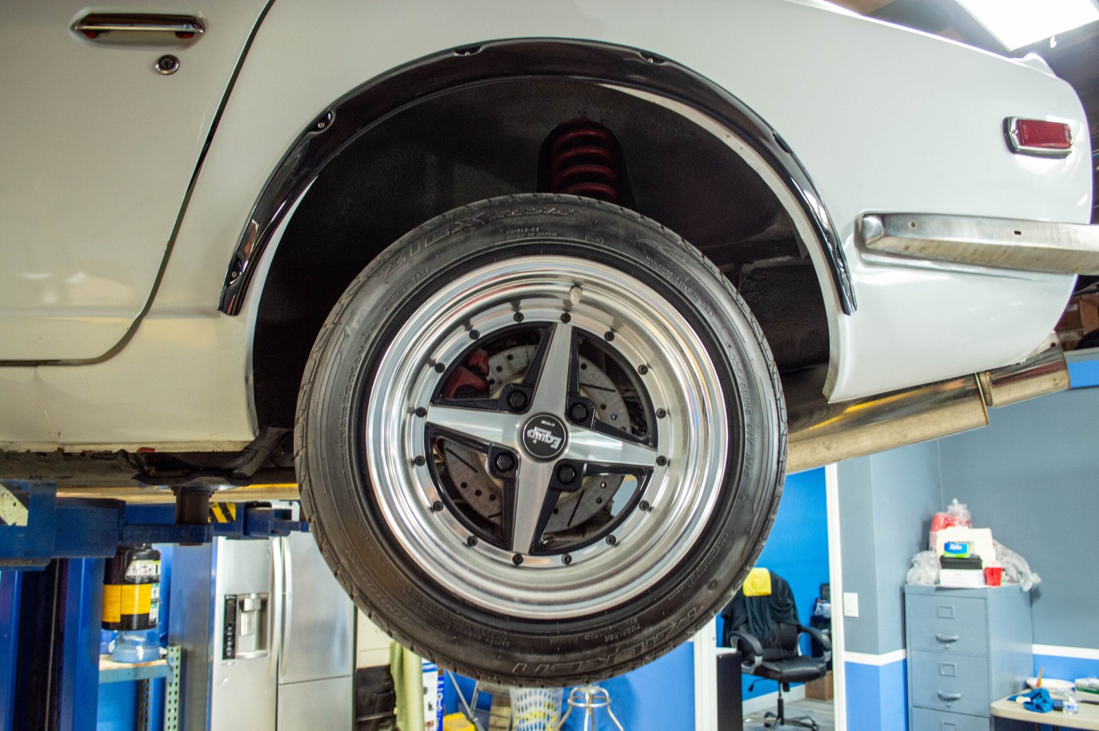Frame straightening in progress — computerized alignment at Viet Auto Collision Garden Grove