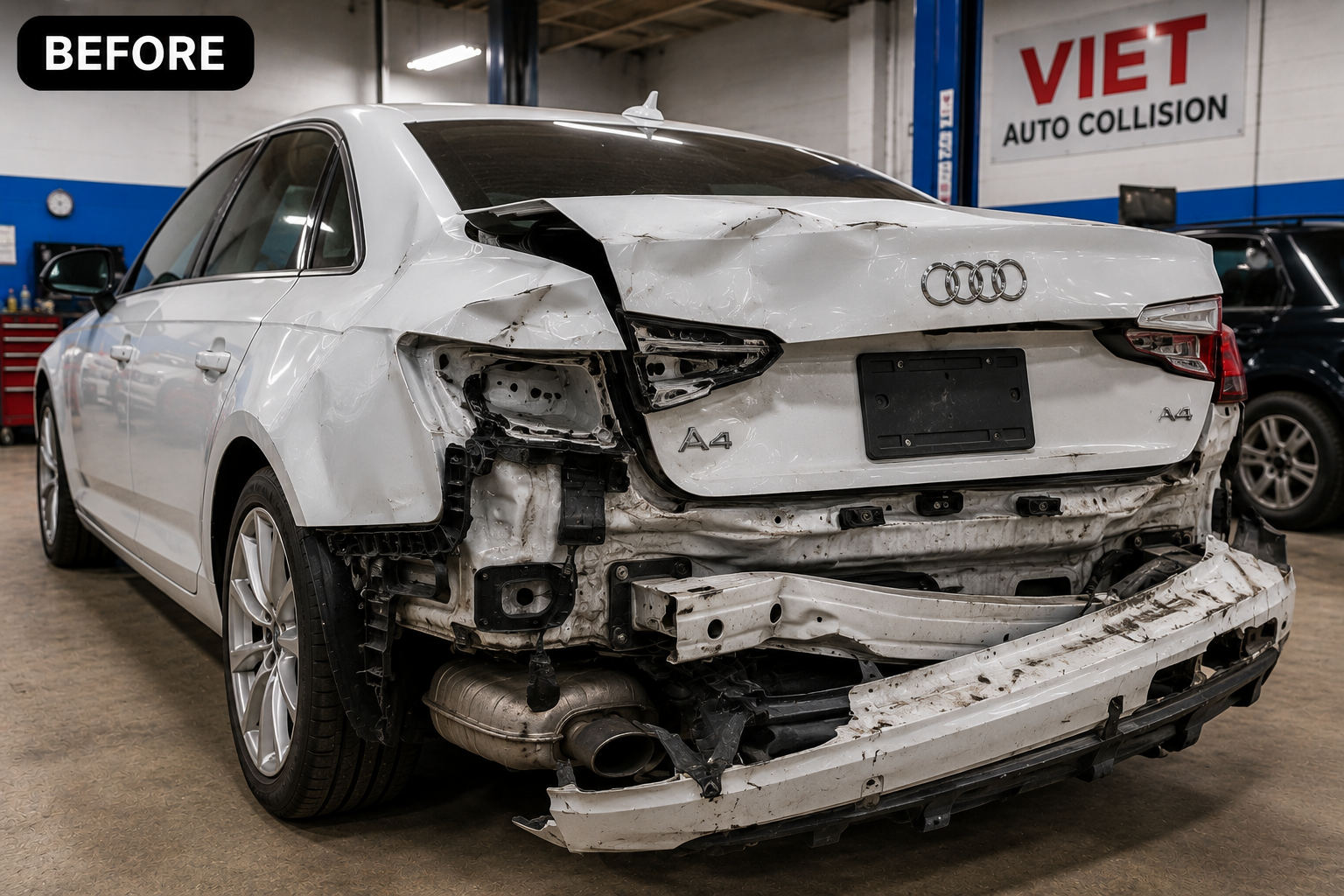 Before repair - Severe Damage to Factory Finish